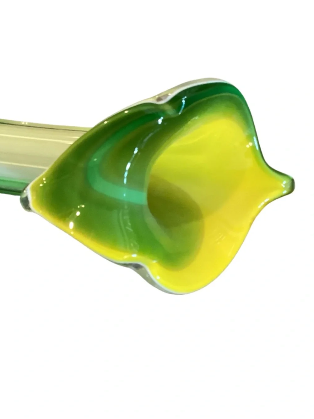 Pier 1 Green and Yellow Art Glass Calla Lily Cascade Vase